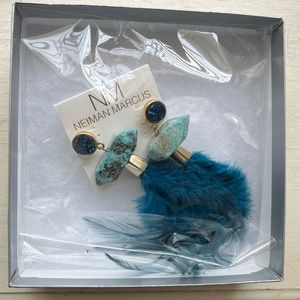 Turquoise Gem, Stone & Feather dangling earrings - Neiman Marcus